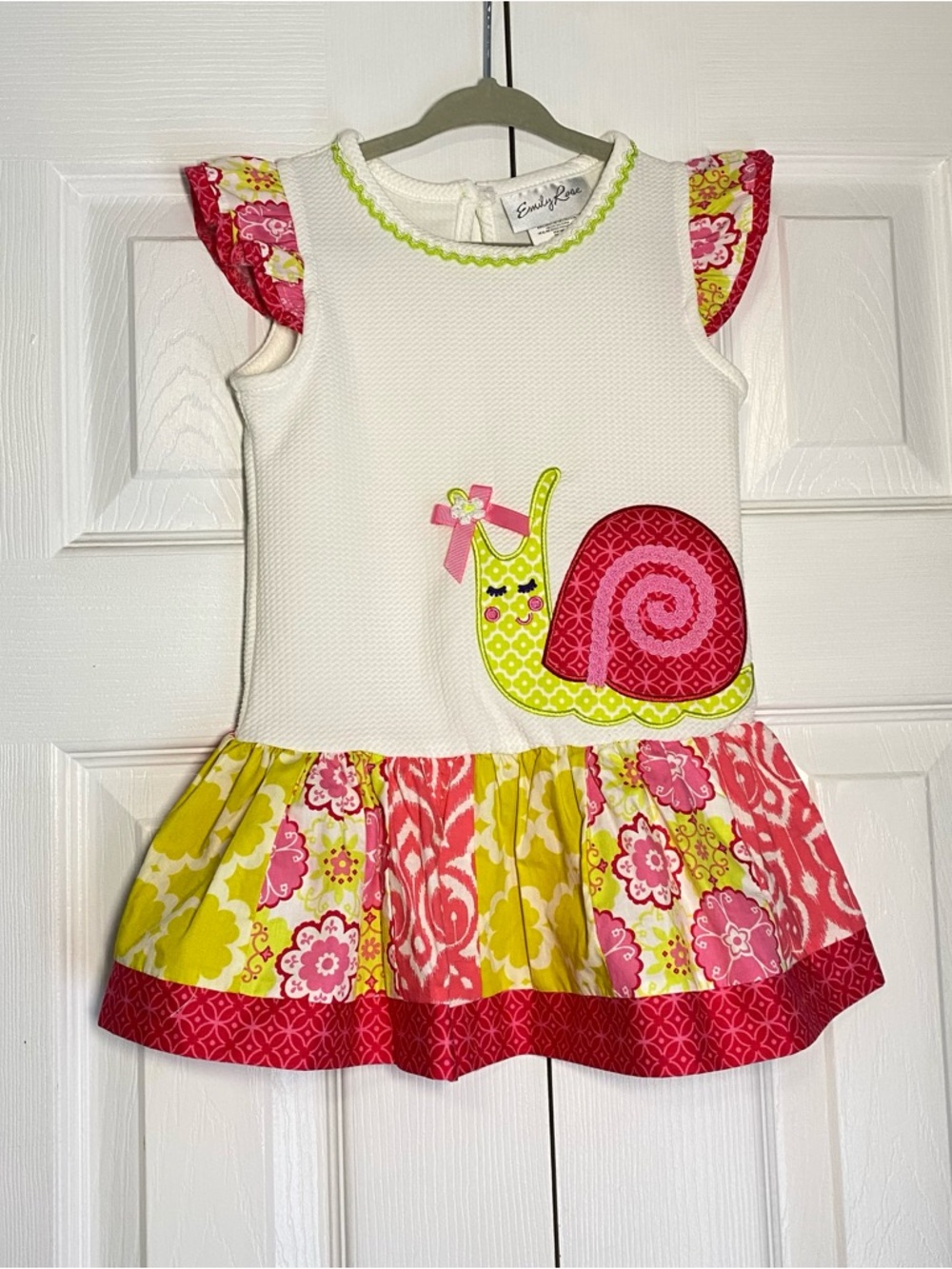 Emily Rose Ruffle Top Snail Appliqué Pink Lime Green 3T